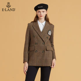 衣恋简约西装领双排扣学院徽章大衣外套EEJKB49H3M