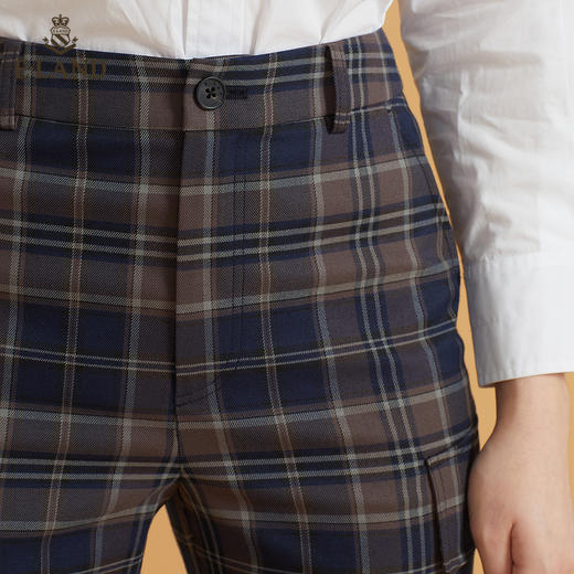 衣恋高腰格子英伦风束脚长裤EETCB49C4M 商品图3