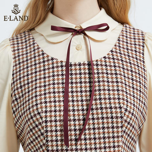 衣恋复古娃娃领假两件长袖连衣裙EEOWB49H4M 商品图3