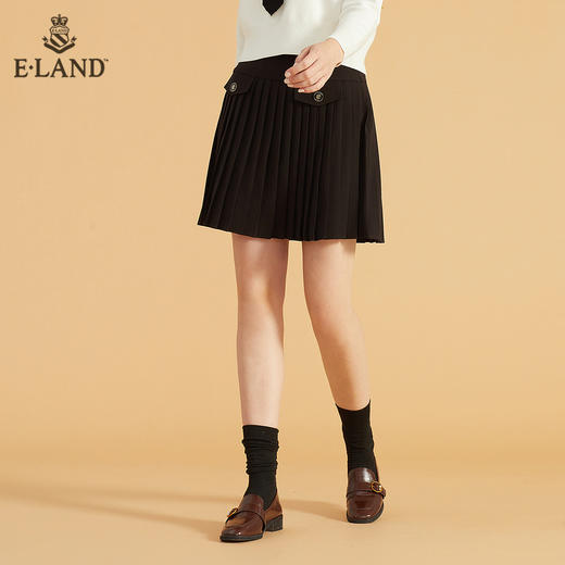 衣恋设计感高腰个性黑色百褶短裙EEWHB49Q3N 商品图1