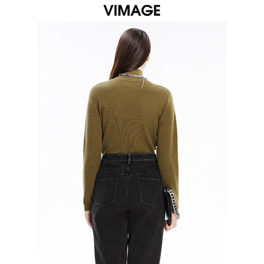 VIMAGE纬漫纪秋季新款简约温柔纯色高领百搭针织衫女打底衫V1601215 商品图7