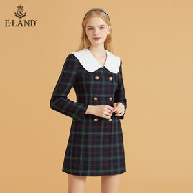 衣恋娃娃领双排扣甜美格子连衣裙EEOWB49H1C