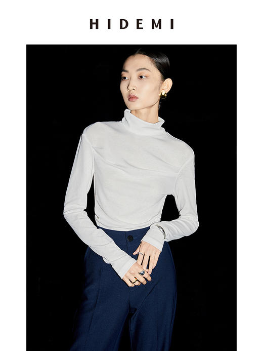 HIDEMI 中高领弹力打底上衣 黑色/焦糖色/白色 商品图1