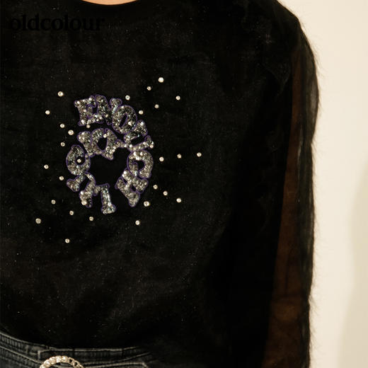 oldcolour欧珂秋网纱中袖套头衫黑色衬衫女M31012149 商品图4