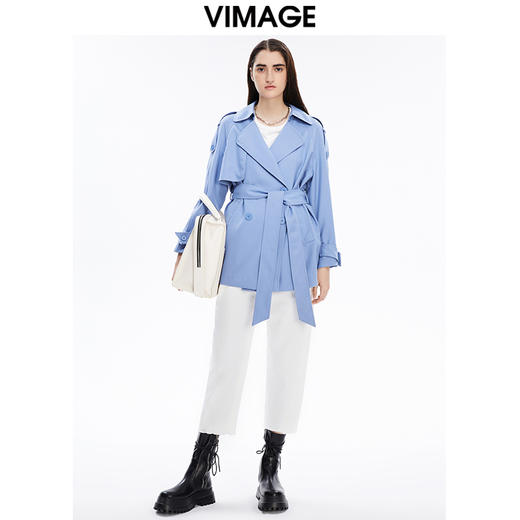 VIMAGE纬漫纪秋季新款气质时尚中长款款翻领收腰显瘦百搭风衣外套V1603217 商品图2