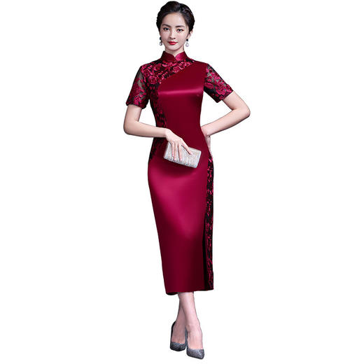 醋酸缎复古改良红色妈妈装婚宴中式礼服旗袍  LHS20020 商品图4