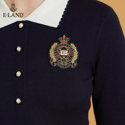 衣恋气质翻领针织学院徽章修身连衣裙EEOKB49H1M 商品图3