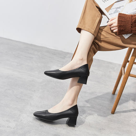 ZHR粗跟皮鞋女玛丽珍鞋子女单鞋女乐福鞋浅口女单鞋女鞋 商品图5