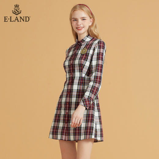 衣恋宽松学院格子衬衫裙EEOWB49C5M 商品图1