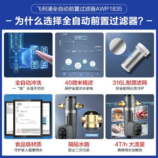 飞利浦（PHILIPS）【全自动冲洗】全屋净水40微米高效冲洗前置过滤器AWP1835/AWP1836 商品图5