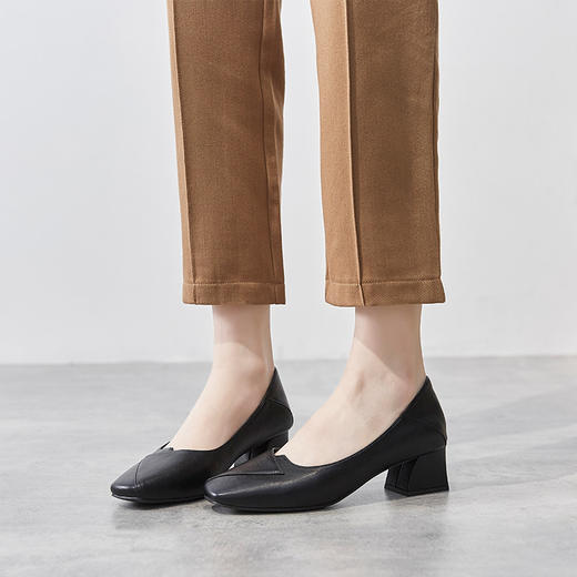 ZHR粗跟皮鞋女玛丽珍鞋子女单鞋女乐福鞋浅口女单鞋女鞋 商品图6