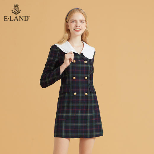 衣恋娃娃领双排扣甜美格子连衣裙EEOWB49H1C 商品图4