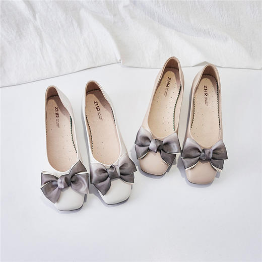 ZHR【蝴蝶结】平底浅口女单鞋通勤鞋奶奶鞋豆豆鞋皮鞋子女单鞋女鞋 商品图4