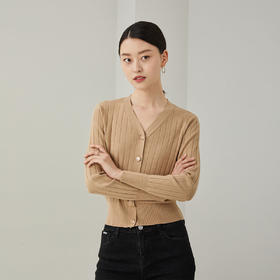 PRICH2021年新款外套气质修身ⅴ领休闲纯色针织开衫PRKCB7801N
