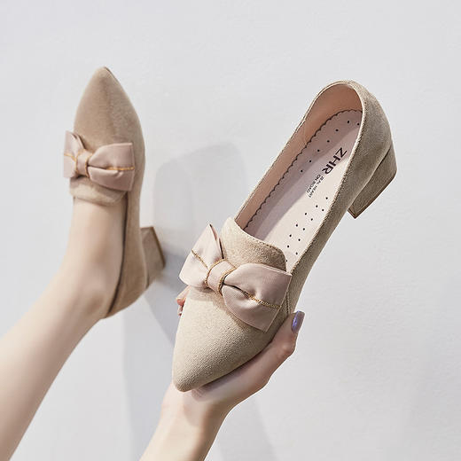 ZHR【蝴蝶结】粗跟通勤工作鞋浅口尖头鞋子女婚鞋女乐福鞋女单鞋女鞋 商品图9