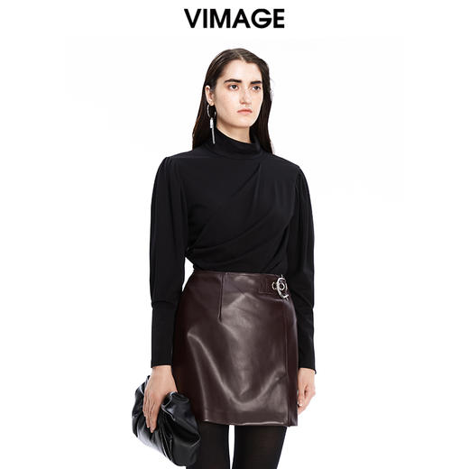 VIMAGE纬漫纪秋季新品简约百搭半高领小上衣打底衫套头V1613210 商品图3