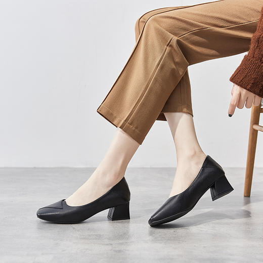 ZHR粗跟皮鞋女玛丽珍鞋子女单鞋女乐福鞋浅口女单鞋女鞋 商品图4