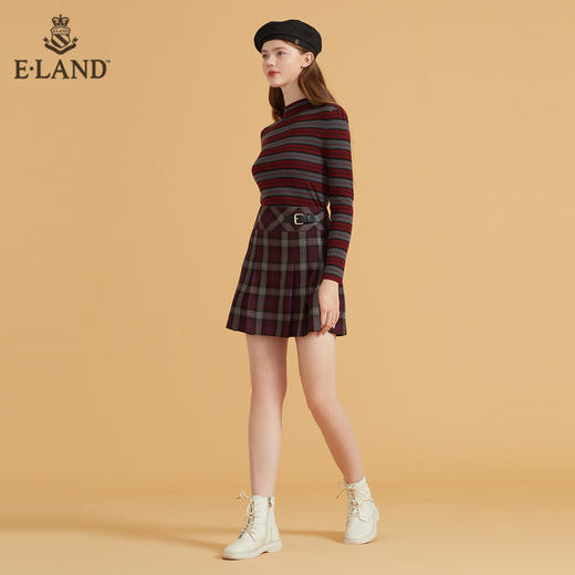 衣恋简约圆领撞色横条纹长袖毛衣EEKWB49C3M 商品图1