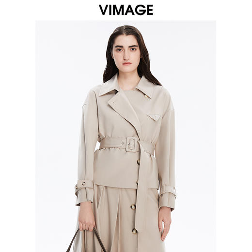 VIMAGE纬漫纪秋季新款气质时尚短款翻领收腰显瘦百搭外套V1603237 商品图5