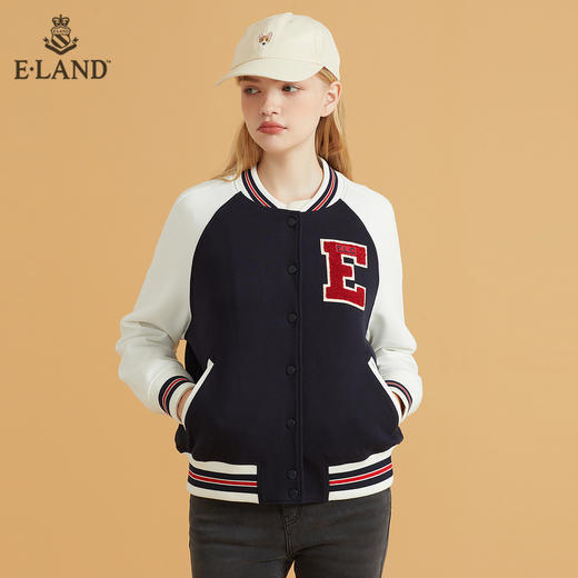 衣恋时尚运动拼接藏青色棒球服EEMTB49C7M 商品图4