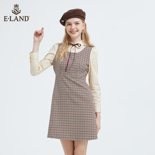 衣恋复古娃娃领假两件长袖连衣裙EEOWB49H4M 商品图4