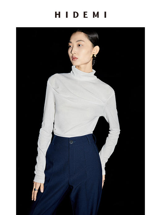 HIDEMI 中高领弹力打底上衣 黑色/焦糖色/白色 商品图2