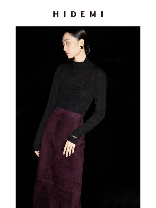 HIDEMI 中高领弹力打底上衣 黑色/焦糖色/白色 商品图8