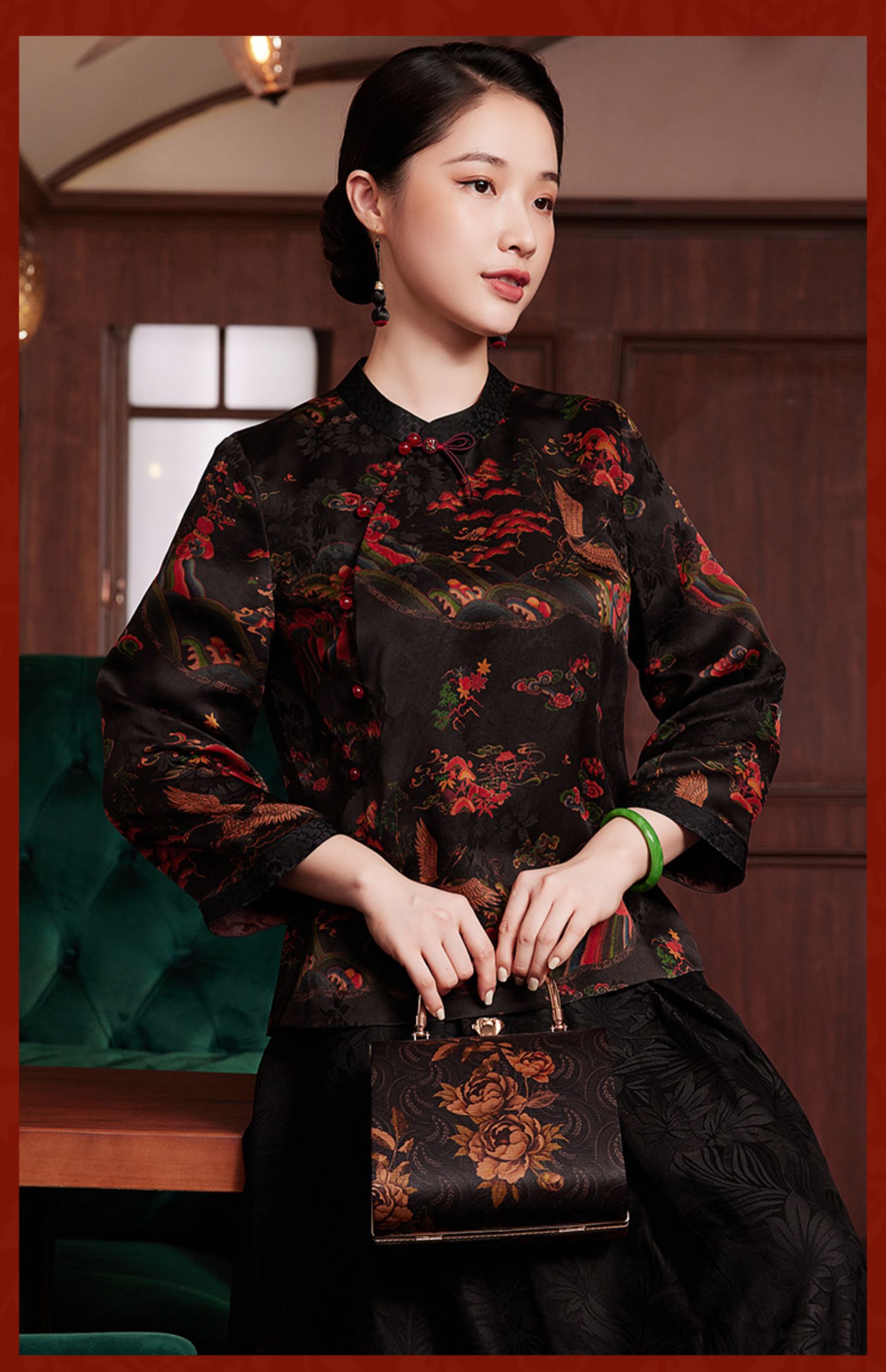 e21192 玺玥花罗香云纱唐装上衣