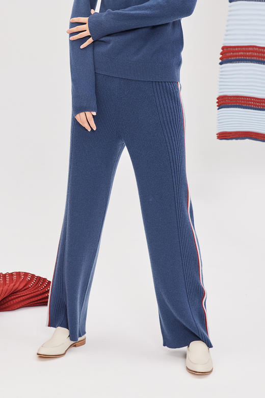 羊绒抽条针织直筒女裤 SJF93K114N 商品图2