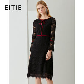 EITIE爱特爱秋季新款时尚洋气精致镂空蕾丝收腰A字显瘦连衣裙C2107802