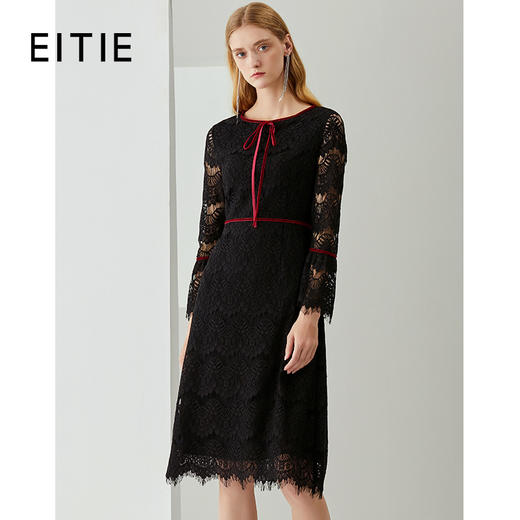 EITIE爱特爱秋季新款时尚洋气精致镂空蕾丝收腰A字显瘦连衣裙C2107802 商品图0