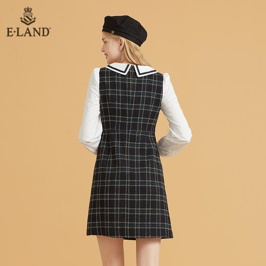 衣恋娃娃领格子小香风泡泡袖连衣裙EEOWB49H3M 商品图2