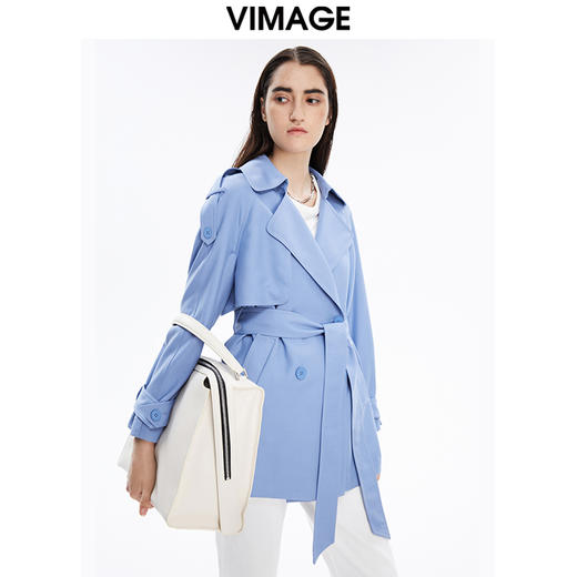 VIMAGE纬漫纪秋季新款气质时尚中长款款翻领收腰显瘦百搭风衣外套V1603217 商品图0