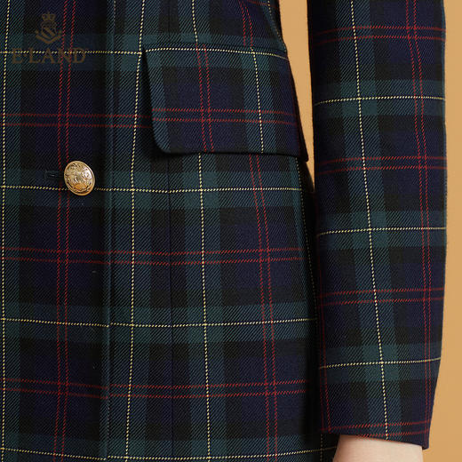 衣恋娃娃领双排扣甜美格子连衣裙EEOWB49H1C 商品图3