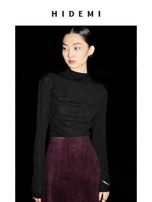 HIDEMI 中高领弹力打底上衣 黑色/焦糖色/白色 商品图6
