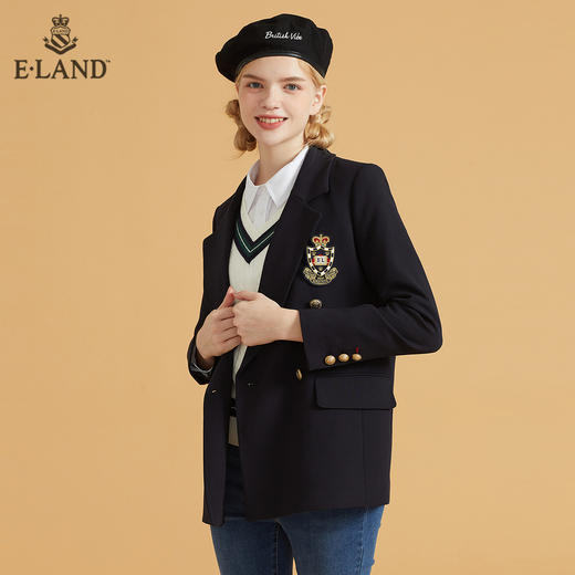 衣恋学院风西装领双排扣外套EEJKB49H4M 商品图1