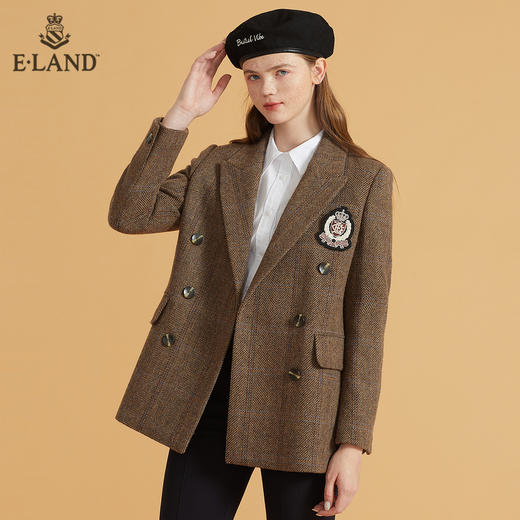 衣恋简约西装领双排扣学院徽章大衣外套EEJKB49H3M 商品图4