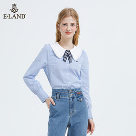 衣恋甜美竖条纹木耳边娃娃领衬衫EEBWB49C2C