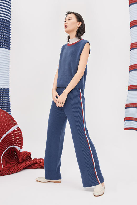 羊绒抽条针织直筒女裤 SJF93K114N 商品图3