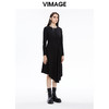 VIMAGE纬漫纪秋季新款纯色百搭显瘦收腰不规则下摆连衣裙女V1607230 商品缩略图2
