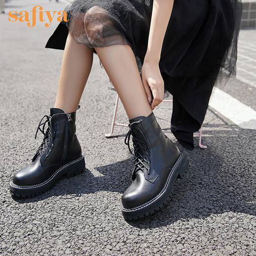 Safiya索菲娅明星款穿绳马丁靴侧拉链系带四季短靴SF04116223 商品图3