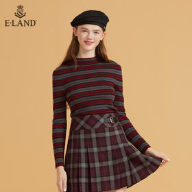 衣恋简约圆领撞色横条纹长袖毛衣EEKWB49C3M