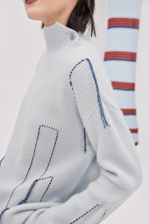  手工装饰线高领羊绒女套衫 SJF93W118N 商品图2