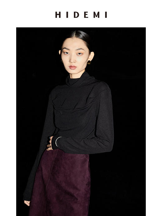 HIDEMI 中高领弹力打底上衣 黑色/焦糖色/白色 商品图7