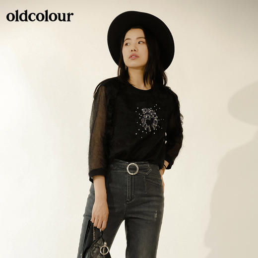 oldcolour欧珂秋网纱中袖套头衫黑色衬衫女M31012149 商品图0