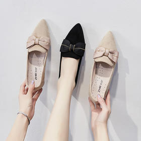 ZHR【蝴蝶结】粗跟通勤工作鞋浅口尖头鞋子女婚鞋女乐福鞋女单鞋女鞋