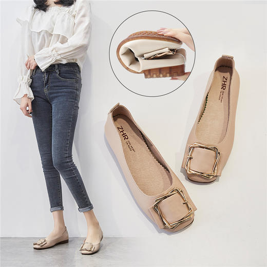 ZHR新款奶奶鞋妈妈鞋女浅口通勤鞋子女皮鞋豆豆鞋女单鞋女鞋 商品图9