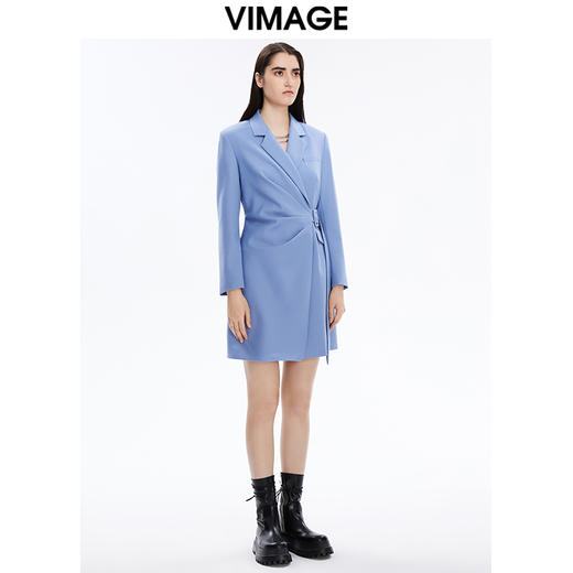 VIMAGE纬漫纪秋季新款气质时尚西装翻领收腰系带连衣裙V1607224 商品图1