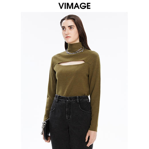 VIMAGE纬漫纪秋季新款简约温柔纯色高领百搭针织衫女打底衫V1601215 商品图6