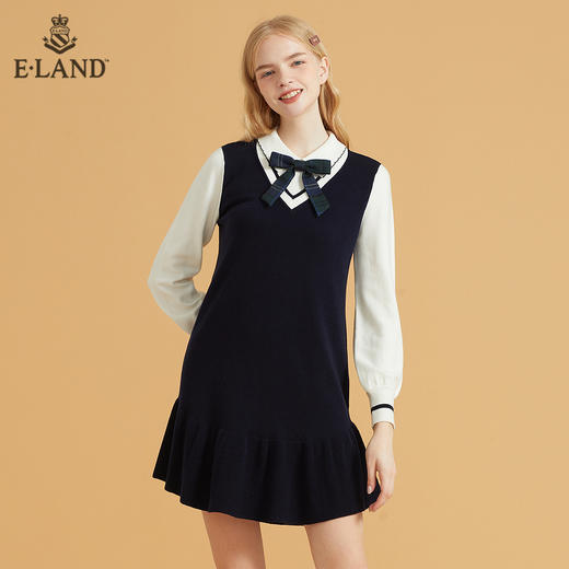 衣恋娃娃领长袖针织连衣裙女EEOKB49H2C 商品图0